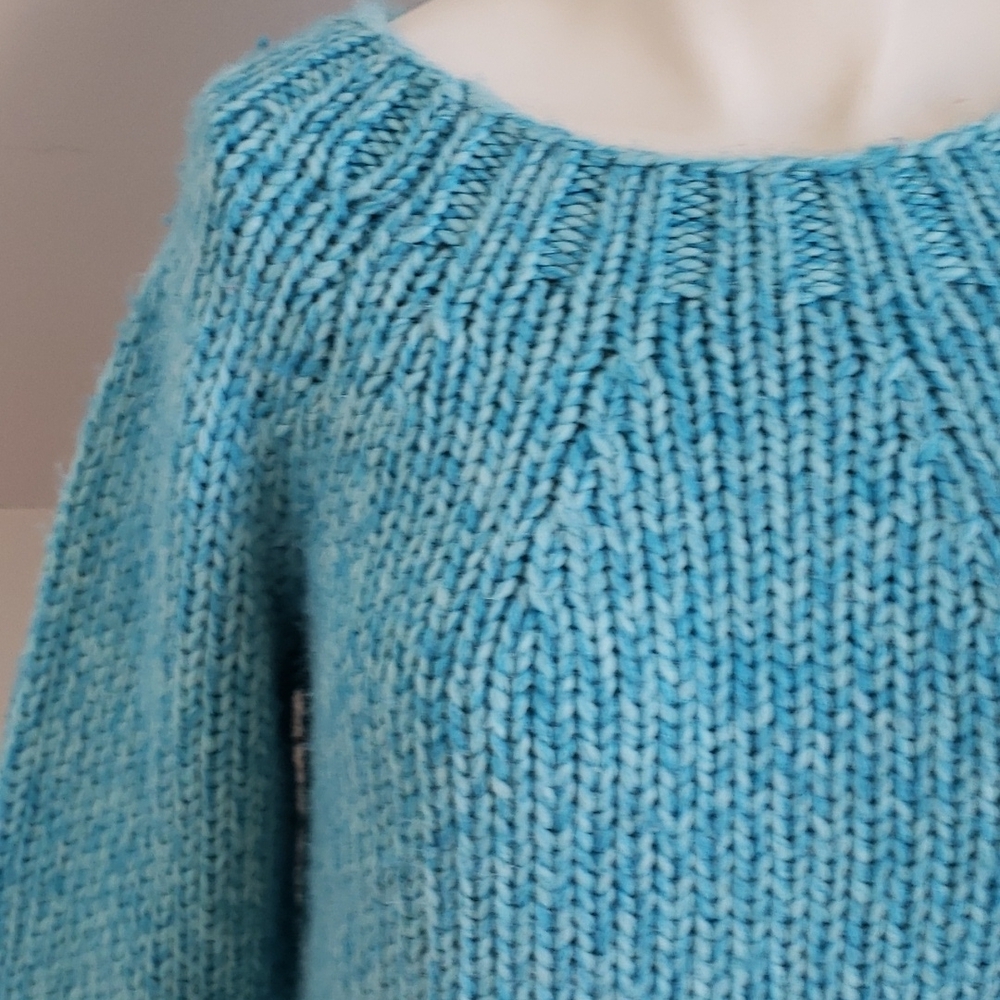 New York & Company Thick Knit Cropped Teal Pullover Sweater, Size S - Picture 5 of 12